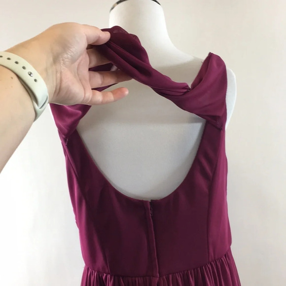 David's Bridal Purple Bridesmaid Sangria Dress Womens 14 CowlBack Pleated Maroon - Picture 5 of 13